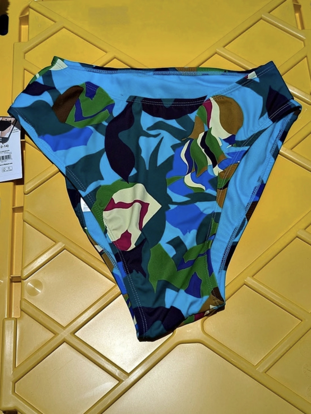 Time and Tru High Waist High Leg Swim Bottom Blue & Green Large